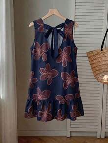 Lounesse Vestido casual de talla sin mangas a rayas - Azul - Ver 2