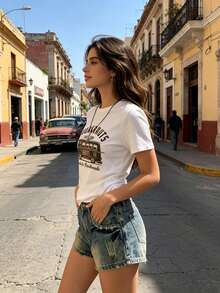 ¡Oferta especial por tiempo limitado! Camisetas básicas para mujer, novedades en oferta,  relámpago por tiempo limitado, productos de la nueva temporada, camisetas de poliéster para mujer, camisetas casuales estampadas de manga corta para mujer. - Blanco - Ver 2