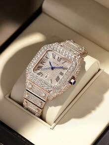 GUANQIN 1 pièce Montre à quartz de luxe pour femmes, cadran carré avec cristaux de strass, montre mécanique automatique mode affaires décontractée, convient pour Pâques, Halloween, Noël, Fête des Mères, rentrée scolaire, étudiant, anniversaire, vacances, Saint-Valentin, rendez-vous, affaires, port quotidien, cadeau, festival de musique, saison des mariages - Or rose - Voir 1