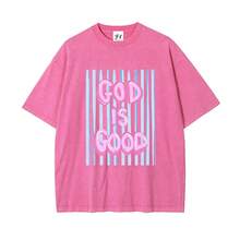 Camiseta Unisex con Estampado "God is Good", Lavada, Talla Grande, de Algodón - Rosa - Ver 1