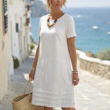Nana's Women's Clothing Store Faunlyn Vestido corto de manga corta de unicolor casual de verano - Blanco y Negro - Ver 5