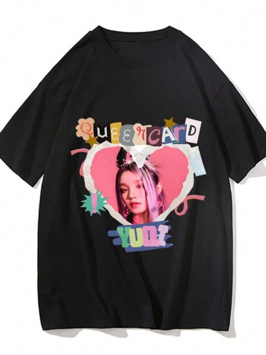 blusas para mujer 2026 GIDLE I Am FreeT Shirt Group Clothing (G) I-DLE MIYEON YUQI Short-sleeved T-shirt Neutral To Fans Tees Fashion Short Sleeve - Negro - Ver 1