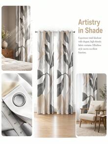 Lightweight, Semi-Sheer Curtains With A Linen Texture And Floral Print, Softly Filtering Light, 2-Piece Set For Bedroom And Living Room - Khaki - View 5