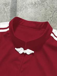 Áo sơ mi ngắn tay thời trang đường phố nam casual, cúc ếch trước ngực, dáng ngắn rộng thoải mái, màu đen unisex cho cặp đôi, đi hẹn hò cuối tuần, mặc hằng ngày, đi du lịch, đi biển - Đỏ - Xem 5