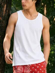 Men Clothes Summer Casual 100 Percent Cotton White Cotton Tank Top Solid Color Beachwear For Men Fathers Day Gift Loose Comfortable Breathable Machine Washable Fabric Drippy Clothes Y2K Style - 白色 - 查看 2