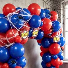 11/34/64pcs Spider Themed Birthday Balloon Garland Arch Kit - Red Navy Blue Latex Balloons + Heart Foil Balloon + Spider Red Blue Happy Birthday Banner, Perfect For Men Women Birthday Party, Superhero Party Supplies, Hotel Room Decor - Style 2 - View 6