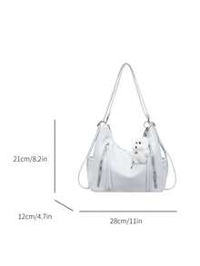 Bolso de hombro de gran capacidad, de textura mate y versátil, bolso de playa de alta gama, bolso de compras - Azul - Ver 8
