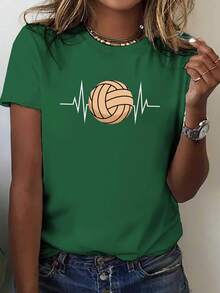 Plus Size - Extra Large Size - Women's T-Shirt, Made Of Pure Cotton, Lightweight And Breathable Fabric, Round Neck Design, Printed Design, Short Sleeve Cut, Suitable For Spring And Summer. - 綠色 - 查看 6