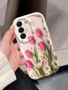 Colorful Painted Heart, Daisy, Tulip Pattern Phone Case Compatible With Honor, Galaxy Series - White - View 5