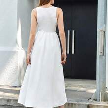 guang zhou mi qian shang mao Maija Vestido casual de mujer de longitud media, ajustado, de patchwork de unicolor, sin mangas, con silueta evasé, elegante y de moda - Blanco - Ver 4