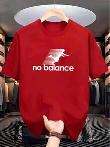 Camiseta de poliéster para hombre con estampado divertido de letras y figura caída "No Balance", de verano, de secado rápido, transpirable, de ajuste holgado, cuello redondo, personalidad divertida, versátil para uso diario, casual, de manga corta - [Rojo] - Ver 1