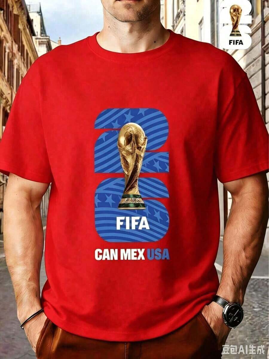 FIFA World Cup Licensed 2026 World Cup Soccer • Themed Prints For The USA Series • Men's Short-Sleeve T-Shirts • Casual Wear • Suitable For Fitness, C - 紅色 - 查看 1