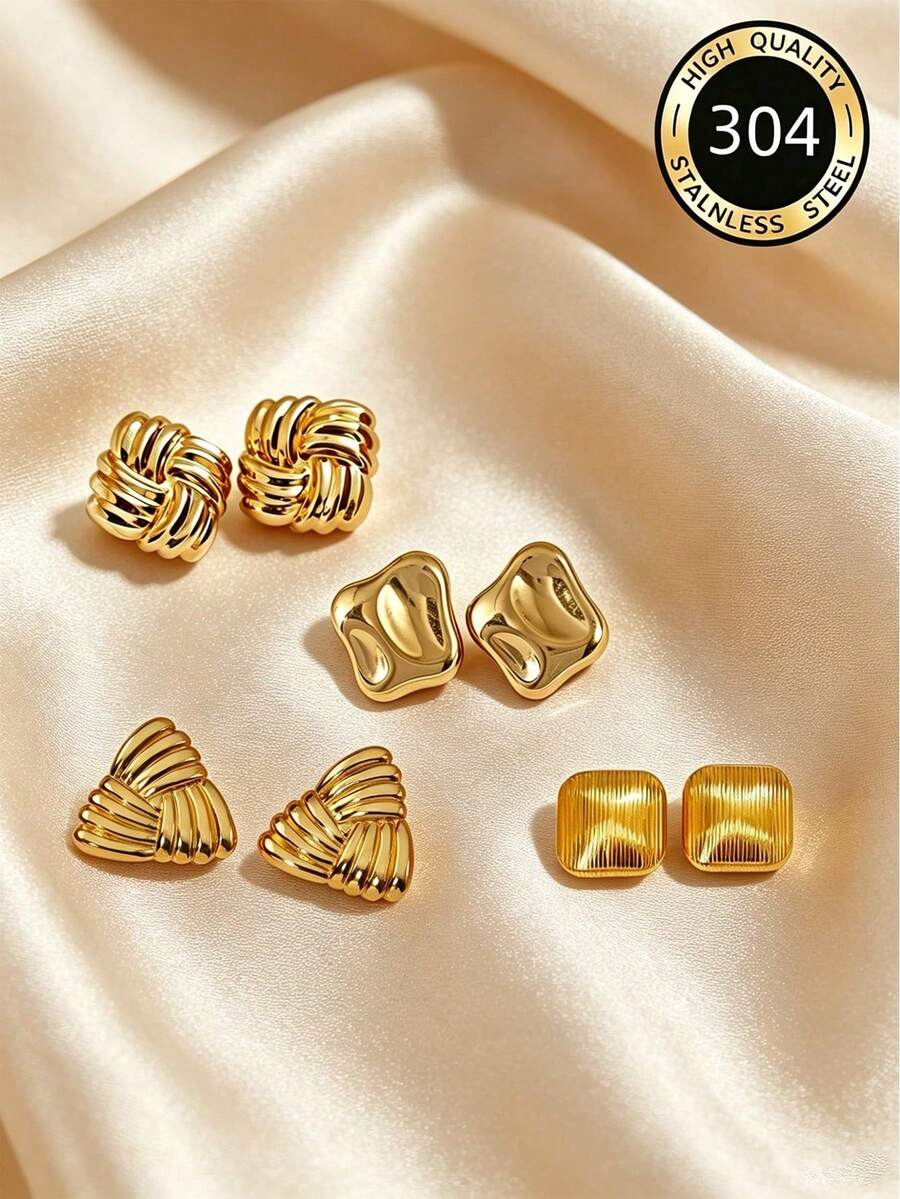 1对/2对/3对/4对金色线条不对称方形/三角形吊坠耳环,女士时尚单品,复古优雅,百搭,适合日常佩戴,可作礼物。母亲节礼物 - 金色 - 查看 1