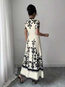 Vestido de verano de corte slim con estampado para mujer - Blanco y Negro - Ver 8