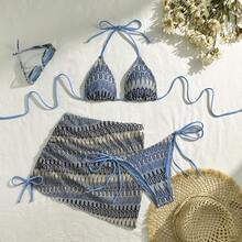 2026 New Embroidered Gradient Sexy Three-Piece Swimsuit Bikini - Blue - View 4