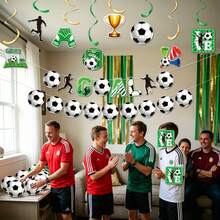 1 Set de suministros para fiesta de fútbol: Pancarta, decoración de corona, tema deportivo para cumpleaños de niños, decoración de bar. La colorida pancarta y los remolinos colgantes crean una atmósfera festiva de juego, mejorando la decoración de cumpleaños y la decoración de fútbol. Incluye pancarta "Goal", corona y 8 remolinos colgantes con tema de fútbol, perfecto para la decoración de la fiesta de fútbol para cumpleaños de niños, días de juego o eventos de bar. No se requieren herramientas complejas, se puede configurar en minutos para transformar instantáneamente tu espacio. - multicolor - Ver 5