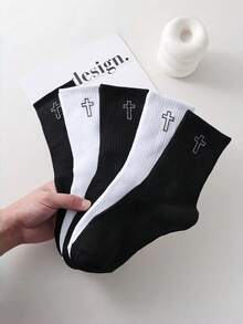 1/10 Đôi tất cổ ngắn kẻ sọc đen trắng, tất đôi tối giản unisex, tất thể thao thời trang đa năng - Nhiều màu - Xem 5