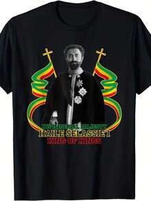 Camiseta con el emperador Selassie I - Retrato del emperador ugandés, ideal para rastafaris, testigos de Jehová y aquellos que aprecian la cultura.Una camiseta vintage perfecta para los entusiastas de la música reggae, unisex y un artículo coleccionable - Negro - Ver 1