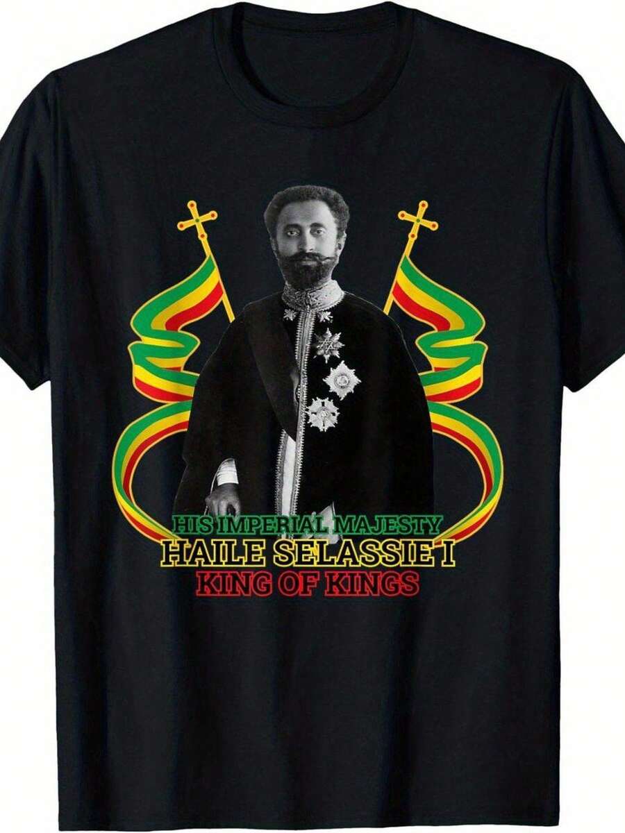 Camiseta con el emperador Selassie I - Retrato del emperador ugandés, ideal para rastafaris, testigos de Jehová y aquellos que aprecian la cultura.Una camiseta vintage perfecta para los entusiastas de la música reggae, unisex y un artículo coleccionable - Negro - Ver 1