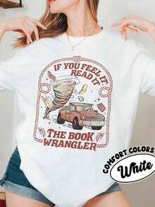 1 pieza Camiseta Artsadd Book, Regalo para amantes de los libros del oeste, Camiseta de estilo campestre, para lectoras campestres, Twisters Tornado, Camisetas de gran tamaño para mujer, Regalo para el Día de la Madre, 180g Algodón 100% - 1-blanco - Ver 1