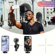 Wireless Lavalier Microphone For Smartphone, Plug-Play Wireless Microphone For Video/Audio Recording, Clip On Lapel Mic For Interview/Vlog/Teaching - Black - View 4