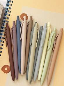 12 PCS Earthy Tone Ballpoint Pens For Note Taking, Ball Pens Black Ink, Retractable Cute Pen Fine Point 0.5mm For Journaling, Back To School - Multicolor - View 6
