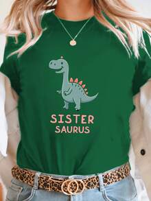 Talla grande - talla extra grande - camiseta de mujer, hecha de algodón puro, tela ligera y transpirable, diseño de cuello redondo, diseño estampado, corte de manga corta, adecuada para primavera y verano. - Verde - Ver 6