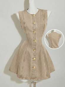 MOD Women's Blue Denim Sleeveless Bodycon Mini Dress - 灰色 - 查看 11