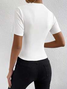 Camiseta con cuello de tortuga fruncida - Blanco - Ver 2