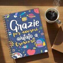 1pc Teacher Appreciation Notebook, Italian "Grazie Per Avermi Aiutato A Crescere" Quote Spiral Journal, Cute School Stationery Gift For Teachers & Back To School,Notebook School Supplies - Deep Blue Illustration - View 3