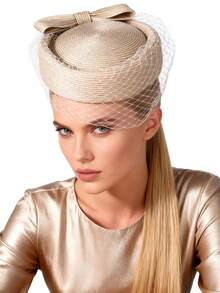 HIMESPORT 2025 Women's Straw Beret Hat With Veil Net Decor, Suitable For Derby Racing, Afternoon Tea, Church, Bridal Wedding, Cocktail Party - A - View 13