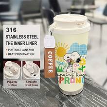 Miniso Cốc giữ nhiệt bằng thép không gỉ cách nhiệt hình Snoopy trong phim Peanuts, có dây đeo cổ tay, nắp lật chống rò rỉ, vòi uống kiêm ống hút, cốc du lịch dùng được cả nóng và lạnh. - Nhiều màu - Xem 2