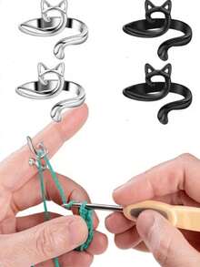 4pcs Set: Crochet Rings, Adjustable Cat-Shaped Yarn Guide, Finger Protectors, Suitable For Crocheting, Sewing, Embroidery, Hand Protection, Popular Items, High Demand, Limited Supply, Crochet Accessories, Sewing Supplies, Knitting, Crochet Tools, Women Accessories - Multicolor - View 2