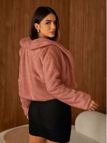 Cropped Plush Jacket With Lining And Straight Fit – S/M/L - Rusty Rose - View 2