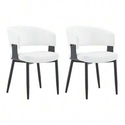 Mid-Century Modern Style Dining Chairs, Set Of 2, Retro Armchairs With Barrel-Shaped Armrests And Patterned Backrests, Faux Leather Kitchen Chairs With Sturdy Legs For Home And Restaurants.