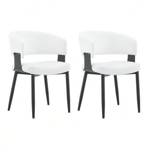 Mid-Century Modern Style Dining Chairs, Set Of 2, Retro Armchairs With Barrel-Shaped Armrests And Patterned Backrests, Faux Leather Kitchen Chairs With Sturdy Legs For Home And Restaurants. - Black and White - View 1