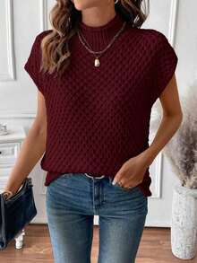 Suéter de punto de cuello redondo sin mangas de textura romántica roja elegante para el Día de San Valentín - Burdeos - Ver 8