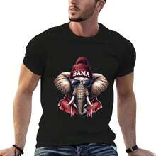 Camiseta de la mascota del equipo de fútbol americano de , Sport Elephant BAMA, de manga corta, estilo clásico, de algodón grueso, con estampado gráfico, camiseta informal de manga corta para mujer. - Negro - Ver 3