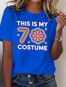 Women's Vintage 70s T-Shirt - Authentic Retro Disco Party Outfit, Printed With The Slogan "This Is My Outfit", Floral And Star Designs, Suitable For Theme Parties And Everyday Casual Wear. - 藍色 - 查看 7