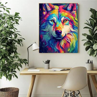 DIY 5D抽象涂鸦狼钻石画套装，全圆钻石画，家居装饰手工礼品