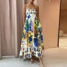 Summer Sleeveless Tank Top Dress Ladies High Waist Elegant Casual Maxi Dress - 愛心 - 查看 3