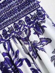 Vestido vintage de mujer con cintura anudada y estampado floral diminuto, de peso ligero y lujoso, sin mangas, rojo, ajustado, sexy, adecuado para vacaciones de verano y fiestas - Morado - Ver 5