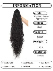 26 Inch Long Wavy Curly Synthetic Hair Braid, Heat Resistant Fiber Material, Suitable For Daily Wear For Women And Girls Summer Hair Accessories Beach Claw Clips Vacay Hair Clips Fashion Hair Claws,Travel,Birthday - Black Pairing Pink - View 8