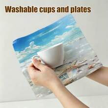 1pc/2pcs/4pcs Polyester Kitchen Towels, Beach Starfish And Shell Print, Soft Fabric, Highly Absorbent And Quick Drying, Washable And Reusable, Suitable For Kitchen Cleaning - Multicolor - View 14