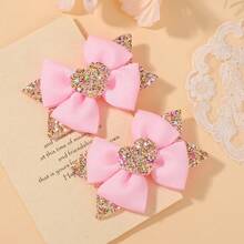 2pcs Shiny Heart-Shaped Sequined Bow Hairpin, Cute Valentine'S Day Hairpin, Hair Accessory, Surprise Accessory - Multicolor - View 10