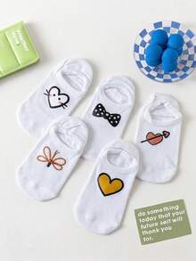 5/10 Pairs White Cartoon Minimalist Invisible Boat Socks For Women, Thin Breathable Non-Slip Cute Japanese Style Student Socks, Spring/Summer - Multicolor - View 7