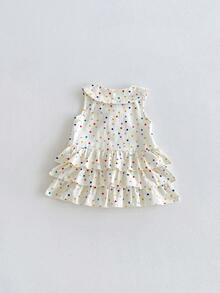1pc Girls Outdoor Casual Sweet Multi-Layer Ruffle Colorful Polka Dot Sleeveless Dress Summer - Apricot - View 3