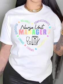 Women's Nurse's Day Camisole With Heart Design, Round Neck, Short Sleeve, Casual Style, Perfect For Spring/Summer Gift, For Doctors, Nurses, Dentists, Women's Work Clothes, Ideal Gift For Nurse Friends, Nurse's Day Gifts, Breathable And Comfortable. - 白色 - 查看 7