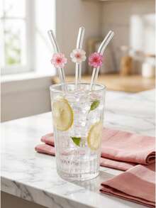 1/3/4/6PCS Flower Glass Straw – Reusable Curved Straws For Smoothies, Cocktails, Bubble Tea, Soda, Summer Drinks, Pool Parties, Beach. Great Gift For Christmas, Birthday, Graduation, Back To School, Valentine's Day. Kitchen Essential, Photo Prop. - View 6