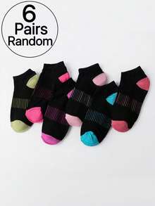 1/6 Pairs Random Women's Colorblock Breathable Moisture-Wicking Ankle Socks, Casual Sports Outdoor Running Fitness Versatile Socks - Multicolor - View 8